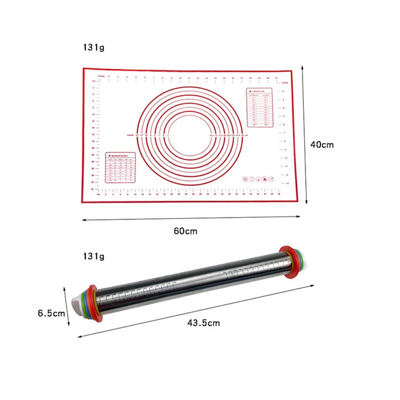 Скалка из нержавеющей стали с толстыми кольцами Регулируемый ролик с силиконовым ковриком для выпечки теста пицца выпечка печенье