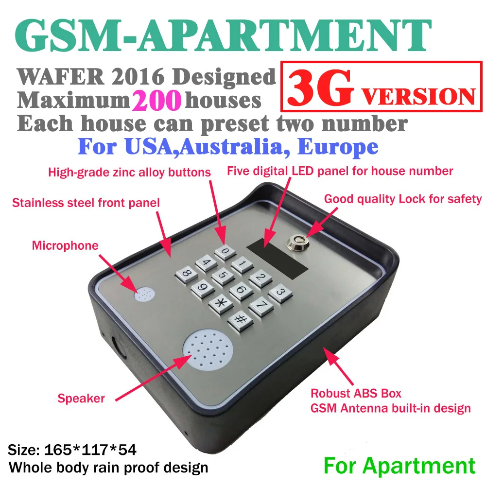 

3G and GSM intercom for gate and door opener wireless access controller and service help calling dc12v power input