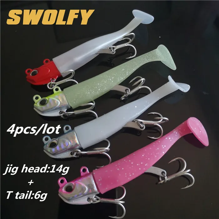 Swolfy 4PCS 14g/21g lead jig Head Single Hook Soft Fishing Lure Wobbler Bait Sinking Jigging Sea Fishing Peche Pesca Fishing - Цвет: SW10 4PC abcd 14g