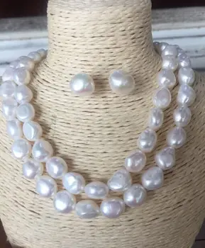 

single trands 11-12mm south sea white baroque pearl necklace 33&earring 925silver