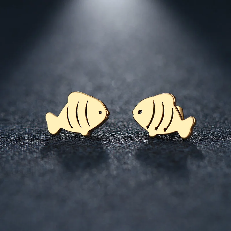 CACANA Stainless Steel Stud Earring For Women Man Carp Gold And Silver Color Lover's Engagement Jewelry Drop Shipping