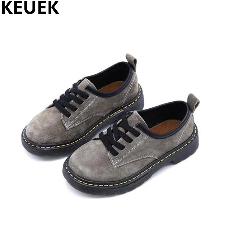 

New Spring Child Black Genuine Leather Boys Shoes Girls Casual Fashion Europe Student Cow Muscle Flats Kids Shoes Toddler 019