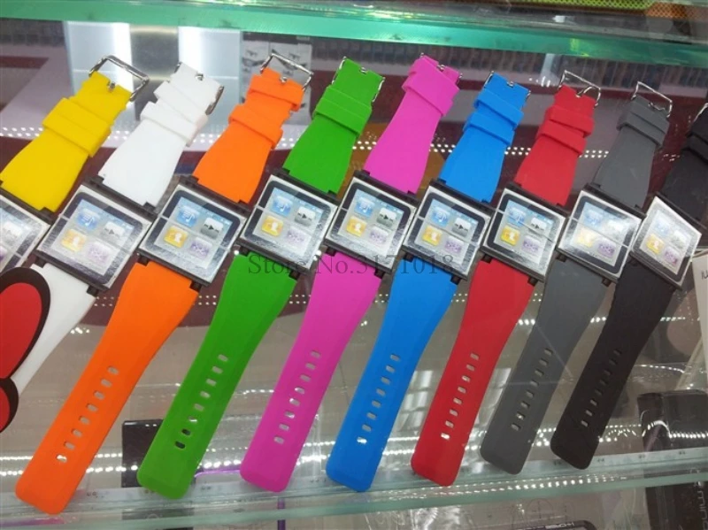 Ремешок для наручных часов для iPod nano 6 для ipod nano6 с розничной посылка, 9 цветов, силиконовый браслет для наручных часов