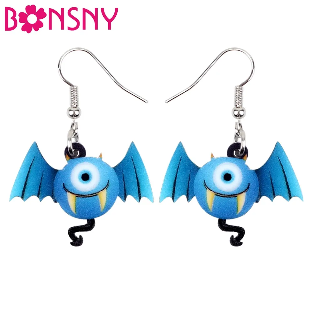 

Bonsny Acrylic Halloween Happy Bat Monster Earrings Drop Dangle Cartoon Cute Animal Jewelry For Women Girls Teens Decorations