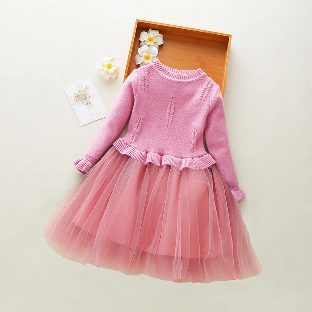 

Girl Knitted Sweater Dress Kids Princess Party Dress Girls Long Sleeve Dresses Vestidos Girls Sweater Clothes for 2-11Year CA384