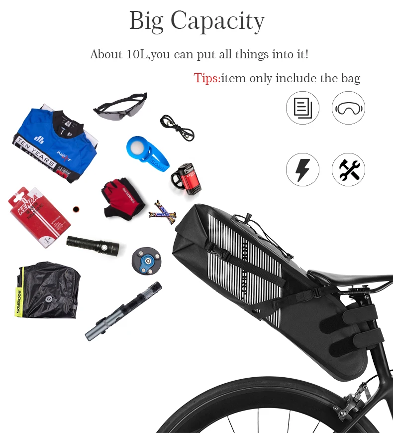 Top ROCKBROS Bike Bag Waterproof Reflective 10L Large Capacity Saddle Bag Cycling Foldable Tail Rear Bag MTB Road Trunk Bicycle Bag 2 Top ROCKBROS Bike Bag Waterproof Reflective 10L Large Capacity Saddle Bag Cycling Foldable Tail Rear Bag MTB Road Trunk Bicycle Bag 2