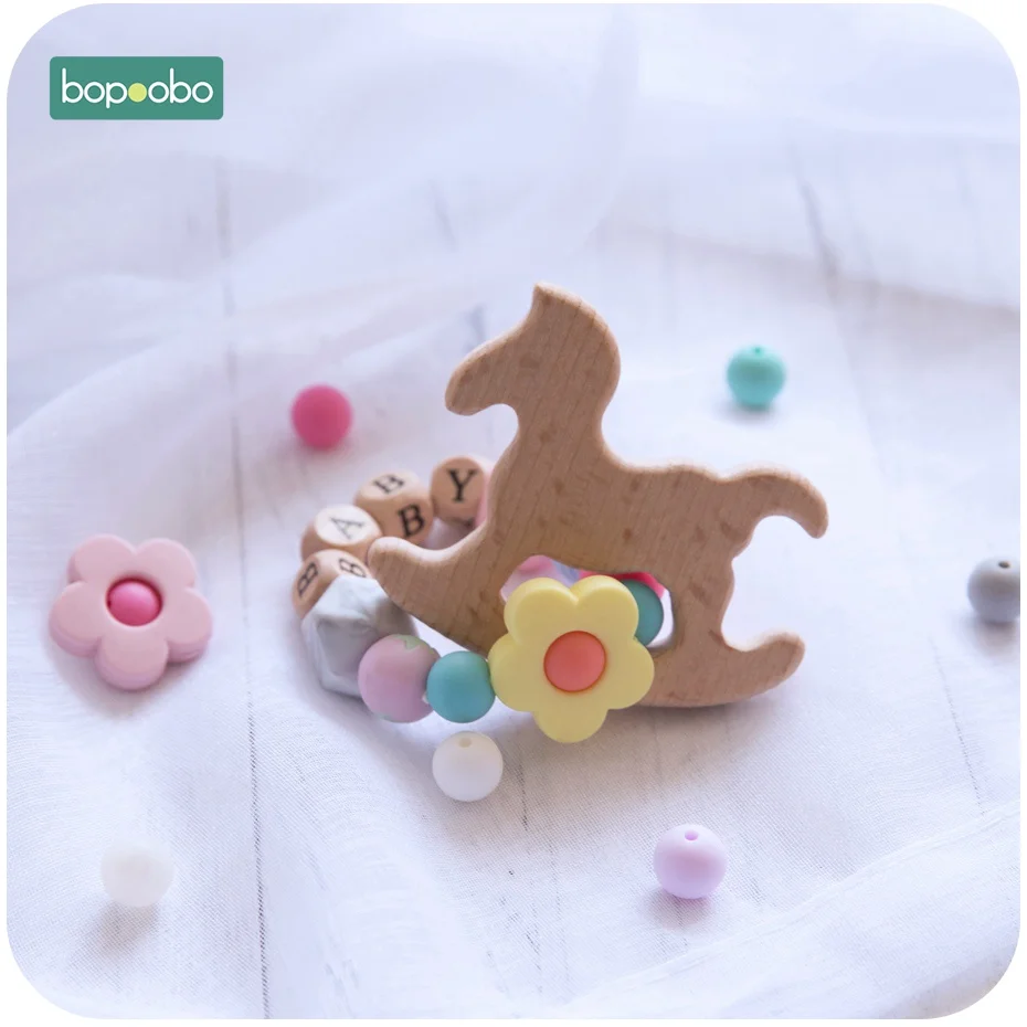 Bopoobo 1 шт. Beech Animal браслет для прорезывающихся зубов персонализированные Индивидуальные Детские имя силиконовые в форме цветка деревянные