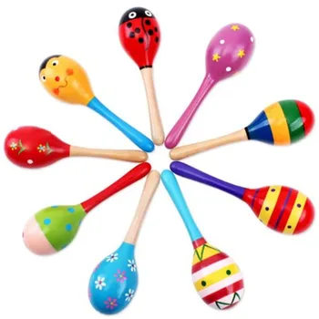 

Sand Hammer Baby Rattle Mini Wooden Musical Instrument Baby Rattles Infant Toddler Children Toys 12cm