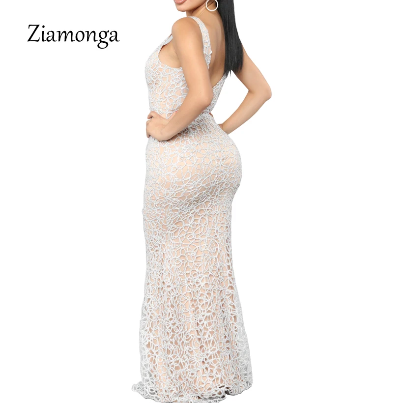 Ziamonga для женщин без рукавов Глубокий V длинное платье Сексуальная Рус