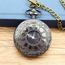 Продвижение Римский номер бронзовые карманные часы ожерелье кулон для мужчин и женщин циферблат 48 мм пистолет цвет подарок часы