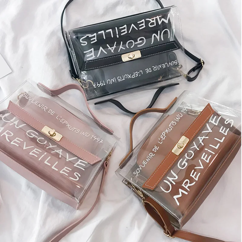 

Fashion Transparent PVC Shoulder Bags Women Composite Bags Solid Color Female Totes Handbags Small Crossbody Bag For Women 2019