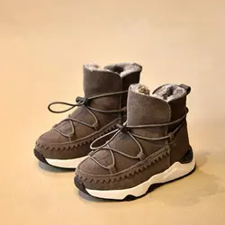 Детские сапоги 2018 Новое поступление теплая плюшевая зимняя обувь детские зимние сапоги Высокое качество Натуральная кожа обувь для