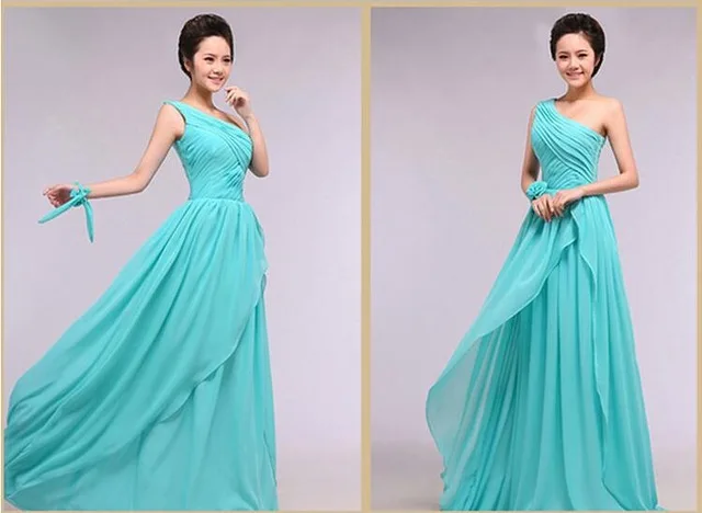 Новое синее шифоновое платье для подружки невесты женское для официального торжества выпускного вечера платья трапециевидной формы с v-образным вырезом - Цвет: C type