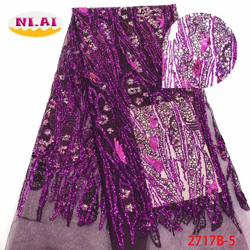 

French Sequins Lace Fabric 2019 African Tulle Lace Fabric High Quality Nigerian Sequins Lace Embroidered Wedding XY2717B-5