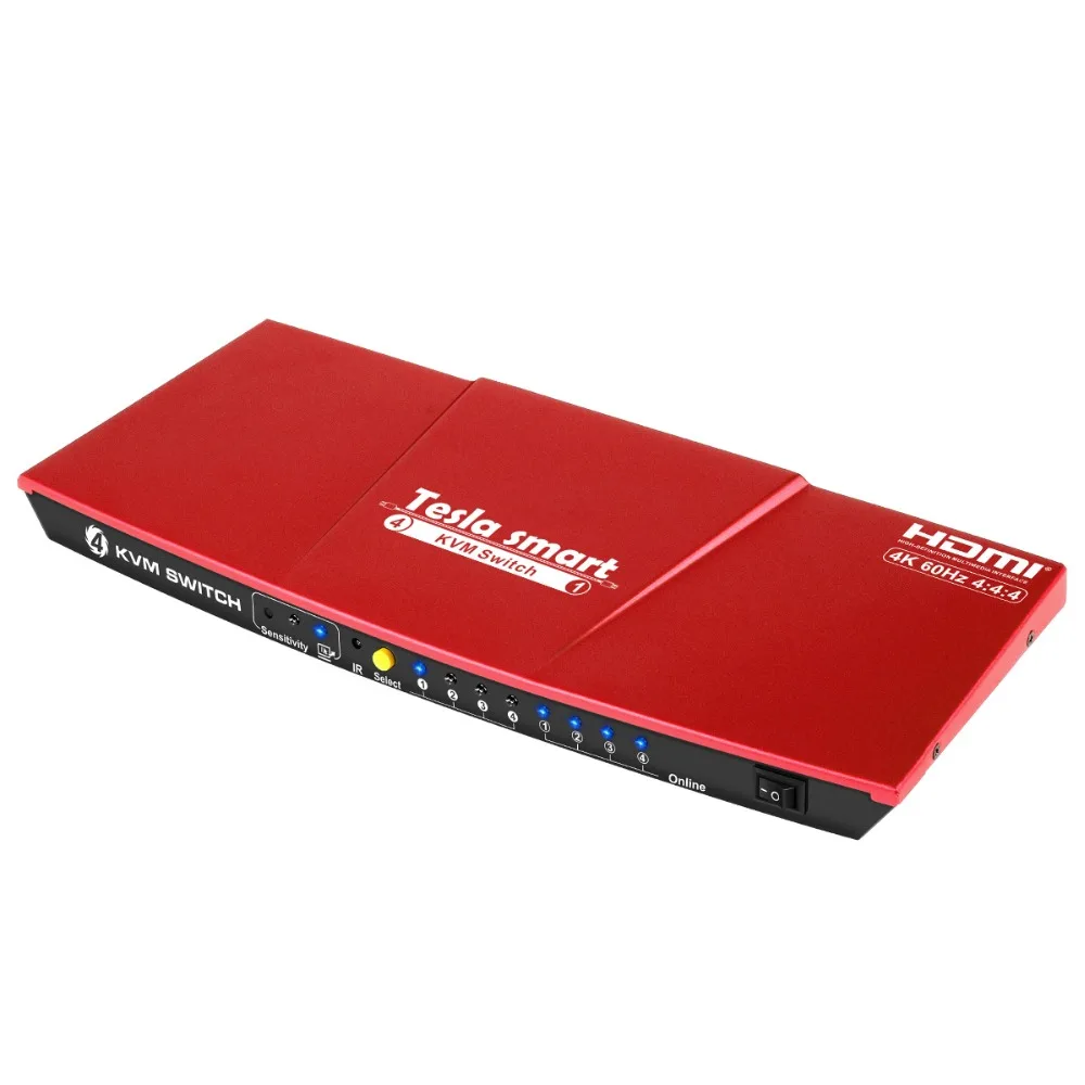 2019 Тесла smart Высокое качество HDMI 4K @ 60Hz HDMI KVM Switch 4 Порты и разъёмы USB KVM HDMI коммутатора Поддержка 3840*2160/4 K * 2 K очень USB2.0 Порты и разъёмы