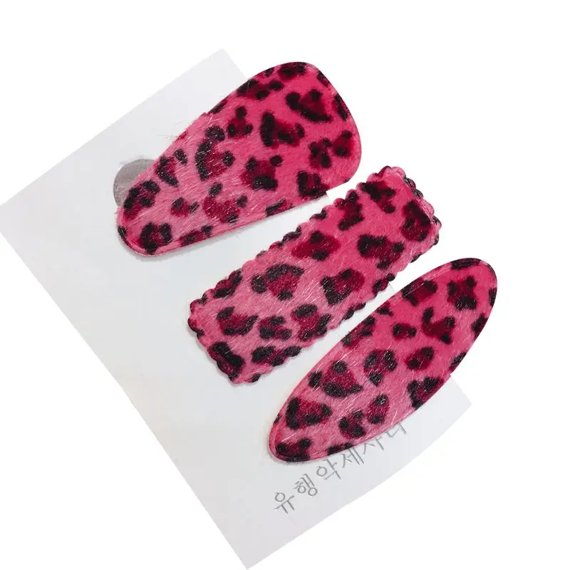 

3Pcs/Set Korean Style Fluffy Plush Cloth Hair Clips Vintage Leopard Printed Water Drop Rectangle BB Hairpins Girls Snap Barrette