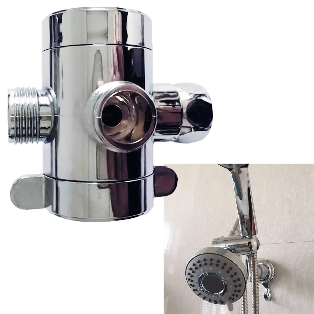 

1/2" Bathroom Shower Faucet T Connector Ceramic Cartridge 3 Way Plating Diverter Toilet Bidet Tap Valve
