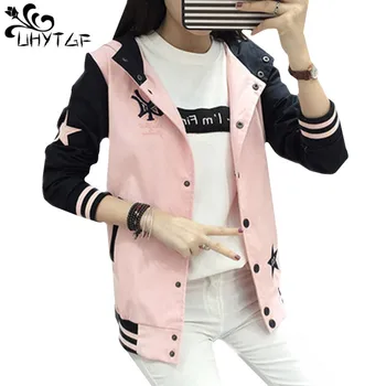 

UHYTGF Autumn Women's Jacket 2018 Harajuku Baseball uniform Student Short Coats Korean Loose Hooded Plus size Coat Female 493