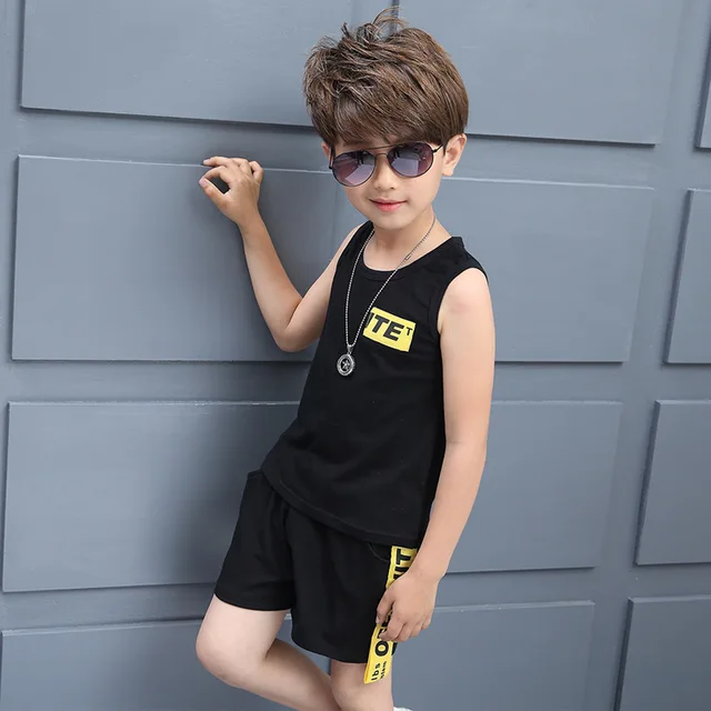 2019 Summer New Boys Tank Top Sets Sleeveless Jumpers Soft Cotton Shirt