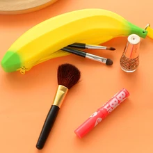 1pcs lovely banana shape silicone cosmetic bag Zipper Women Girl Kids students pen Bag currencies bags Free shipping