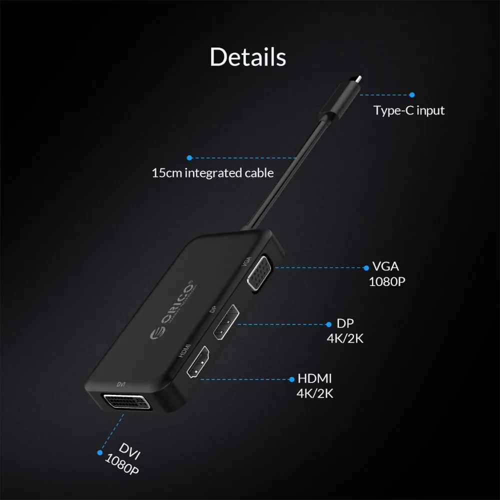 ORICO usb-хаб type C к HDMI VGA DP DVI адаптер для MacBook samsung Galaxy S9 huawei mate 20 P20 Pro USB 3,1 концентратор