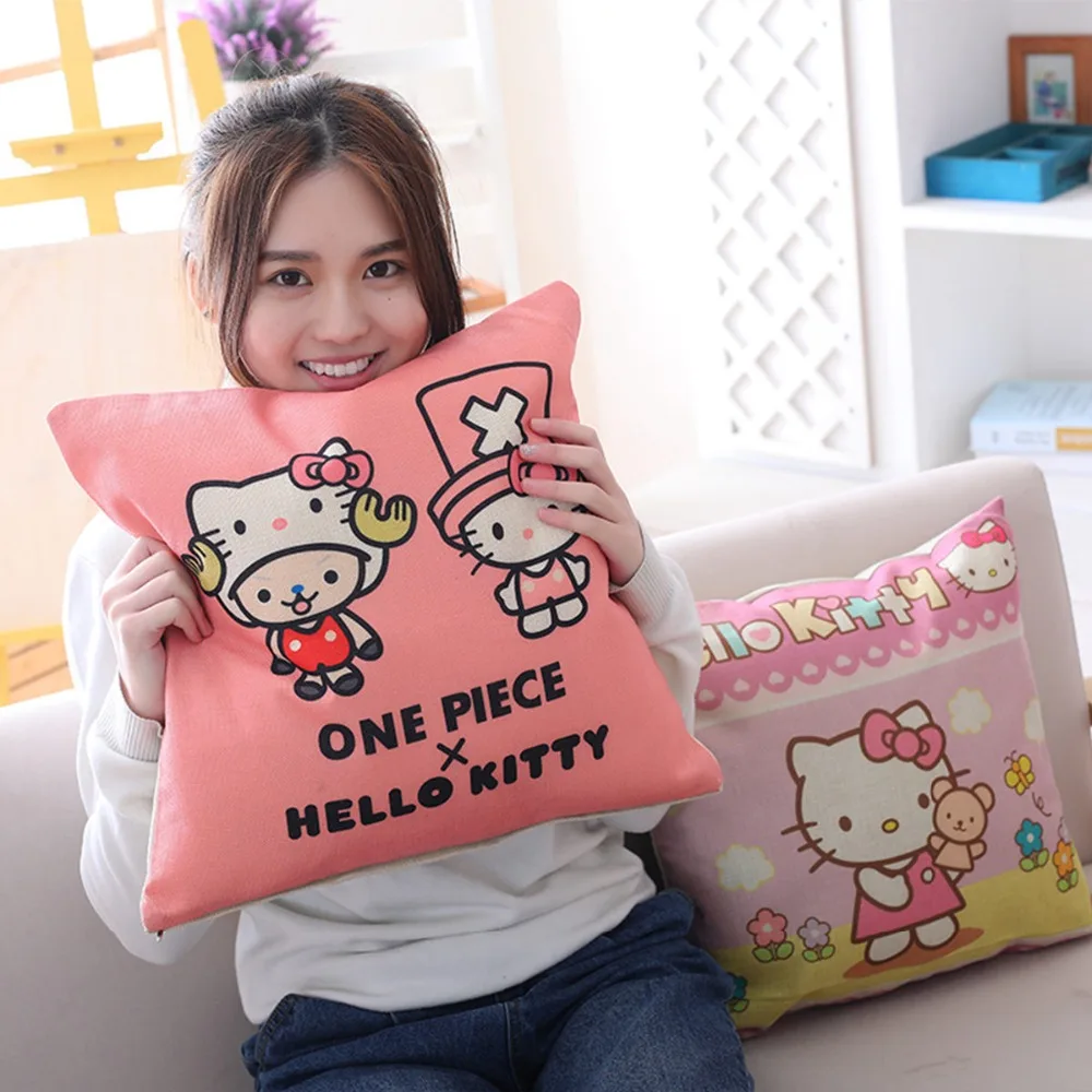 Kawaii HelloKitty Подушка, льняной чехол, мягкий плюшевый текстиль, квадратный рисунок, милый кот Санрио, подушка, подарки для девочек