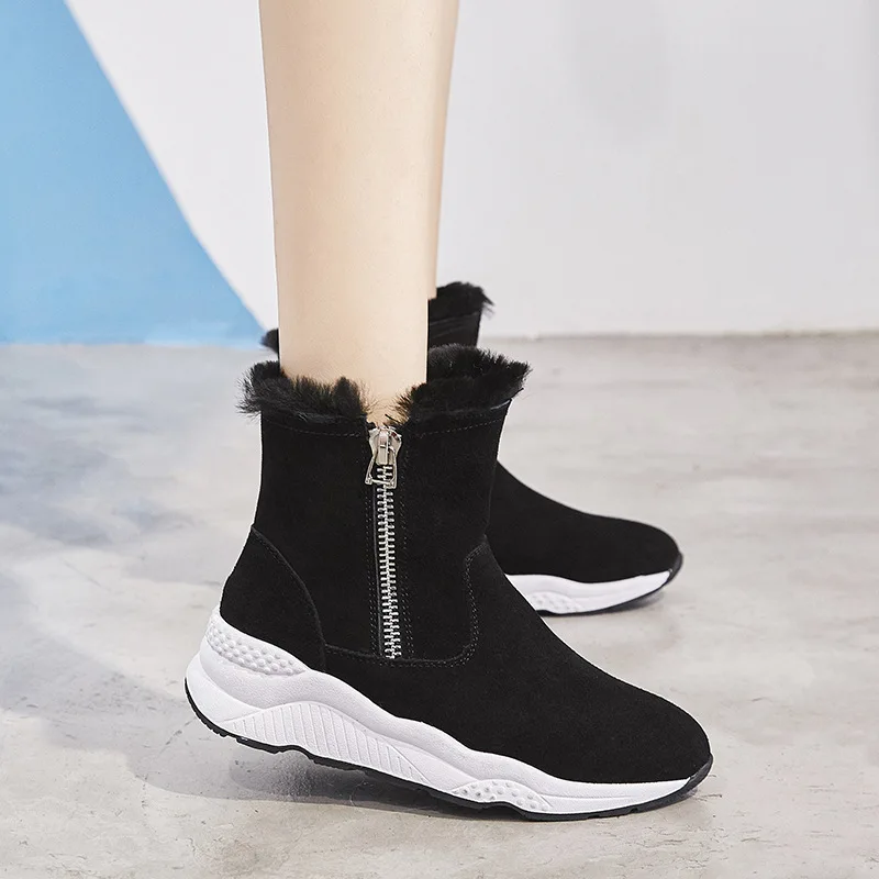 Botas mujer; Повседневная обувь в британском стиле; женские модные брендовые Теплые Ботинки martin; женская обувь на меху; коллекция года; зимняя женская обувь - Цвет: Черный