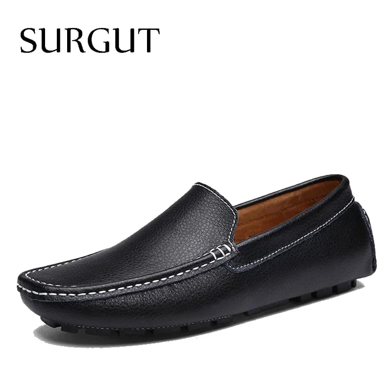 SURGUT Brand New Colors Cow Split Leather Men Flat Shoes Brand Moccasins Men Loafers Driving Shoes