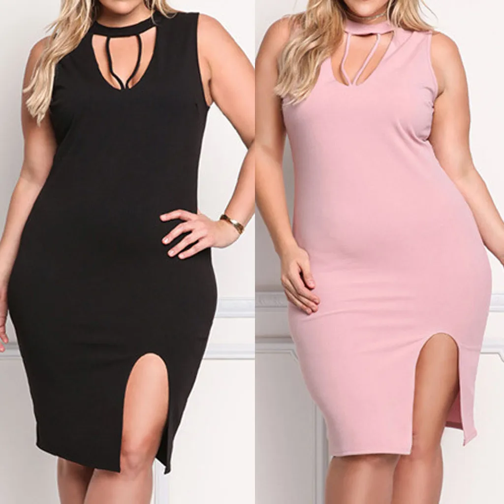 

2019 summer Fashion Solid Color Dress Casual Fashion Sexy Women Summer Plus size Solid Sleeveless Irregular Bodycon Dress 3XL