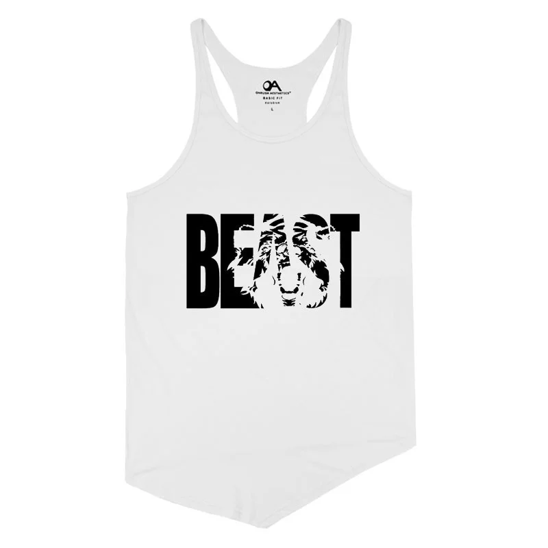 OA Beast майка для мужчин с асимметричным подолом лето Бодибилдинг Фитнес тренировки Длинный жилет Стрингер Верхняя Нижняя рубашка - Цвет: Бежевый