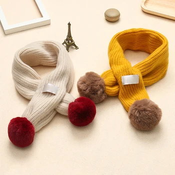 

Children's Scarves Winter Boys and Girls Baby Soft Warm Wool Scarf Baby Wild Hair Ball Autumn for Children Knitted Shawl Solid