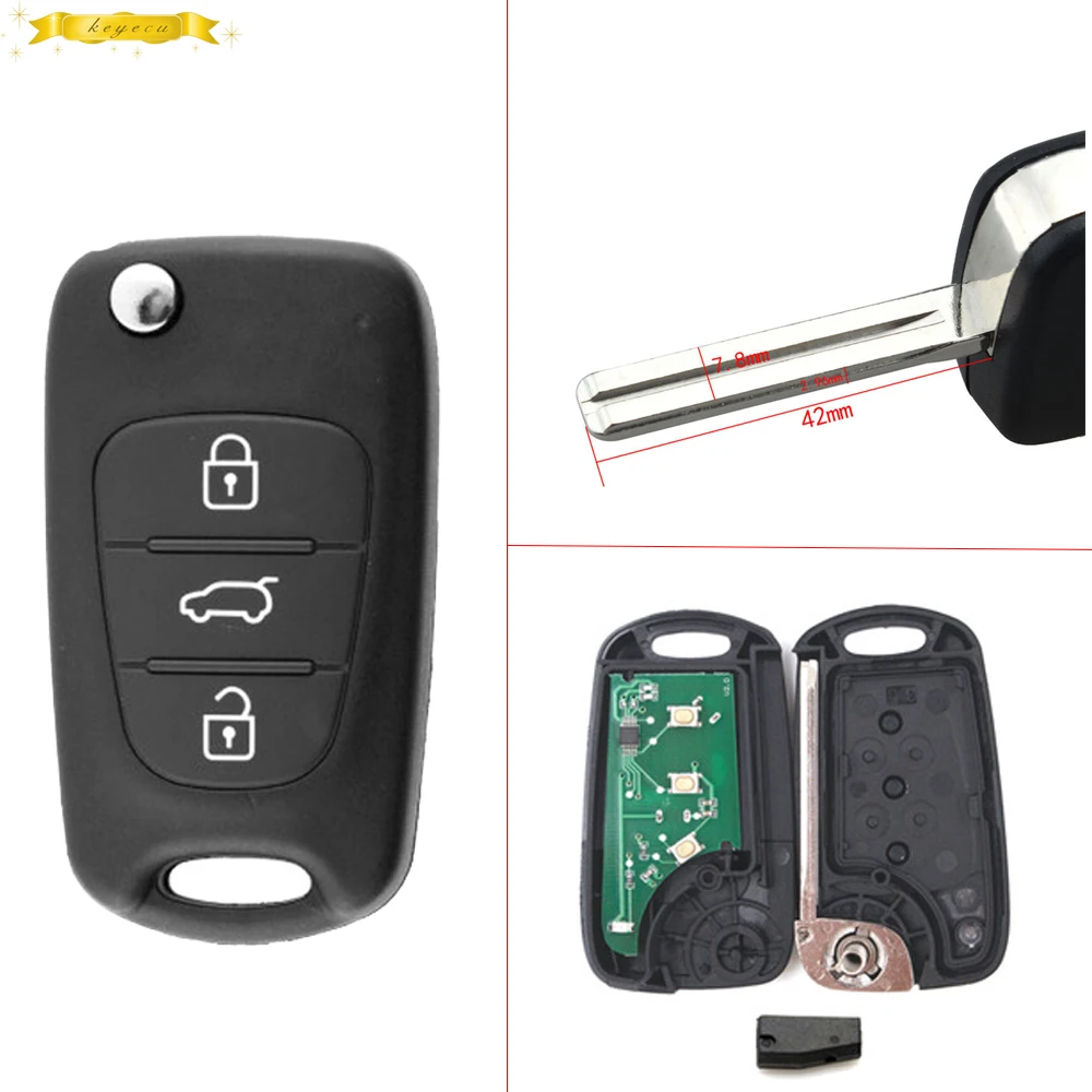 KEYECU Replacement Flip Remote Car Key Fob 3 Button 433MHz ID46 for Kia