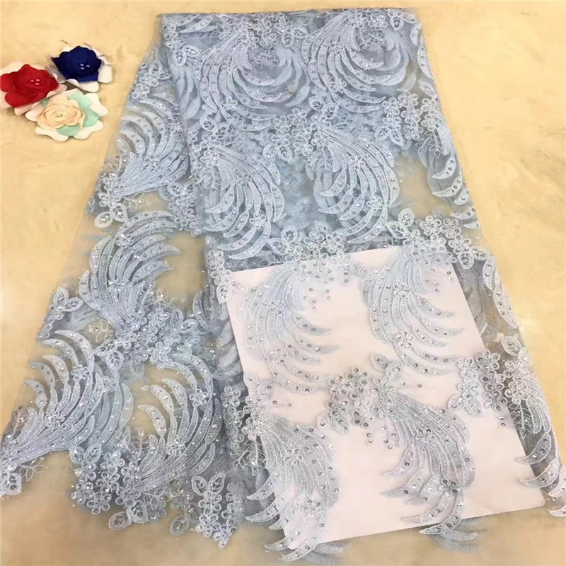 

VILLIEA African Tulle Lace fabric High Quality African Lace Fabric With Stones Sky Blue French Mesh Laces Material For Women