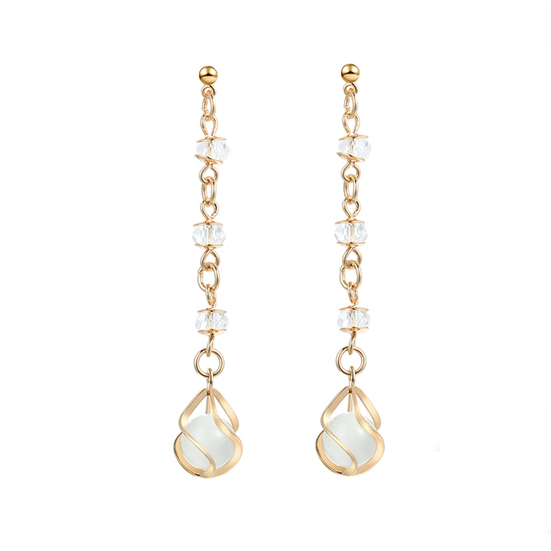

Korean Earrings Fashion Jewelry Opal Dangle Drop Gold Earrings Luxury Crystal Long Tassel Earrings for Women Summer Wholesale
