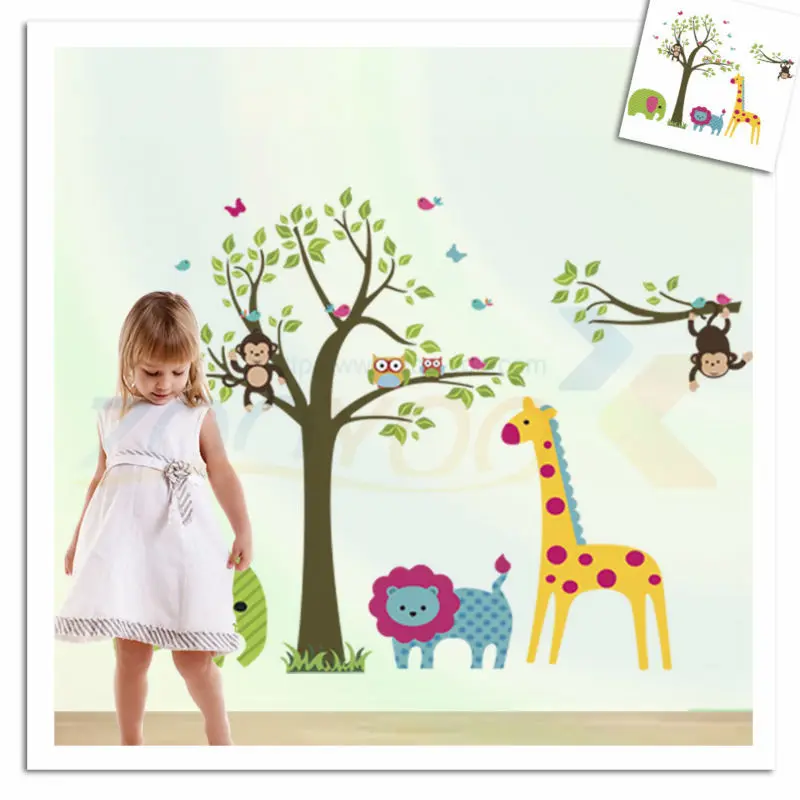 Cartoon Monkey Elephant lion ZooYoo Wall Sticker For Kids Room