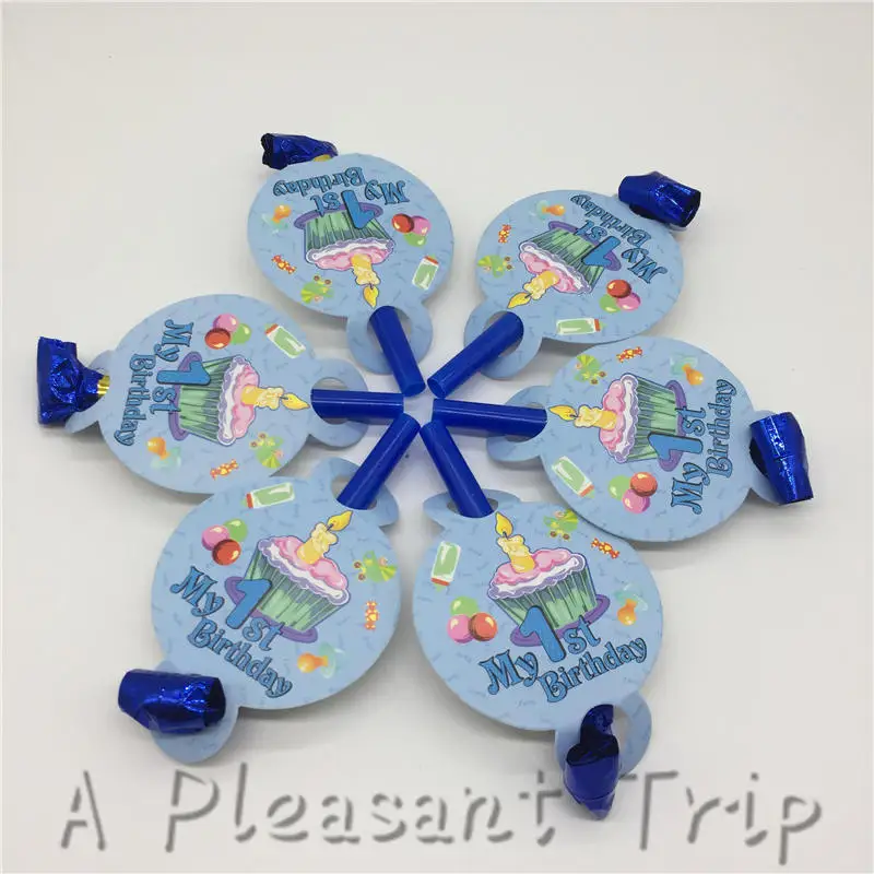 

6pcs/lot cartoon theme blue 1st birthday blow out child birthday party activity toy noise maker decoration baby shower supplies