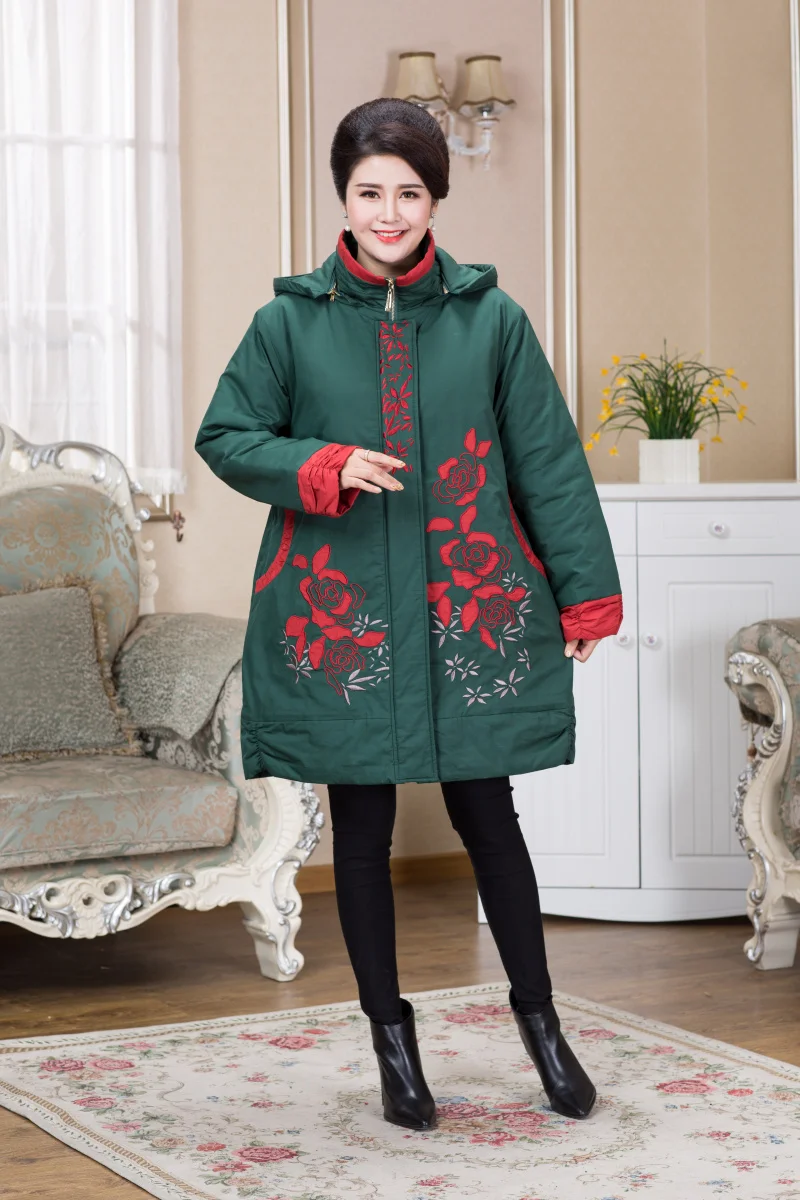 6xl размера плюс, Женское пальто, зимняя куртка, женская,, свободная, повседневная, хлопковая верхняя одежда, с принтом, теплая, для мамы, пальто, с капюшоном, парка, OKQ073
