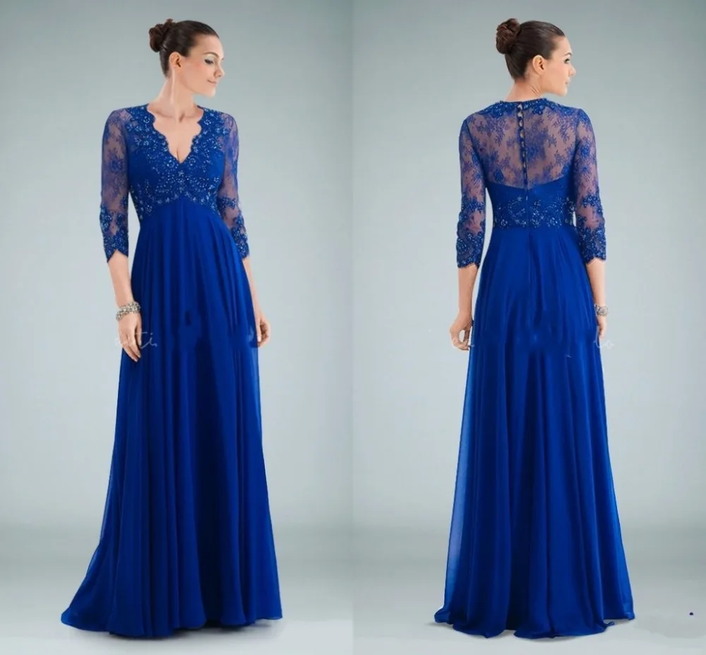 Royal Blue Mother Of The Bride Dress A line Three Quarter Sleeves Lace