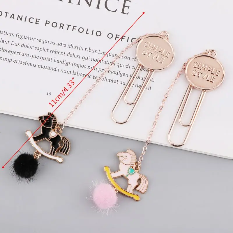1Pc New Hair Ball Trojan Color Feather Pendant Bookmark Elegant Metal Pendant Cute Decorative Book Folder Gift C26