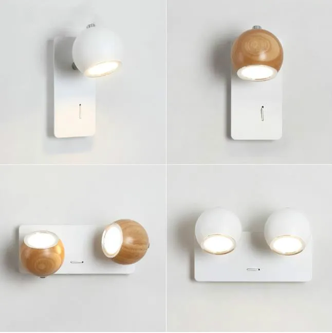 

Modern LED Wall Lamp Wooden Wall Sconce Adjustable Luminaira Metal Bedside Lights White Reading Lighting Fixture