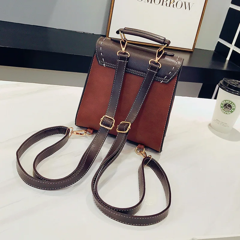  Female Vintage Square PU Leather Small Backpack for Women Bag 2019 New Schoolbag Feminina Fashion T - 33009247758