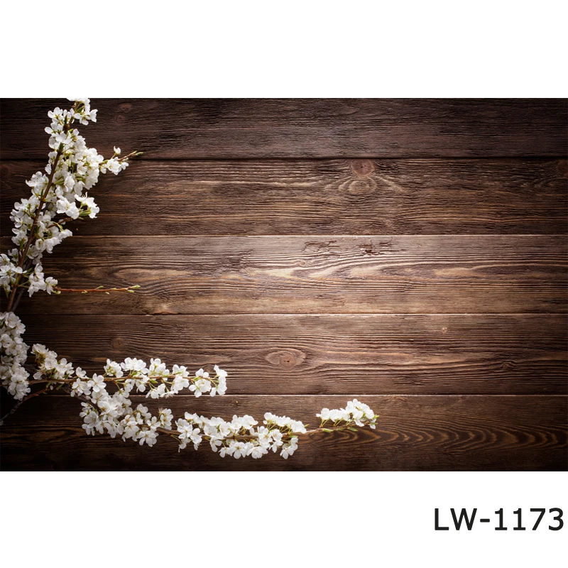 Wood Board blossom white Flower Photocall cake photo booth Studio Photography Background brown floral wood plank Photo Backdrop