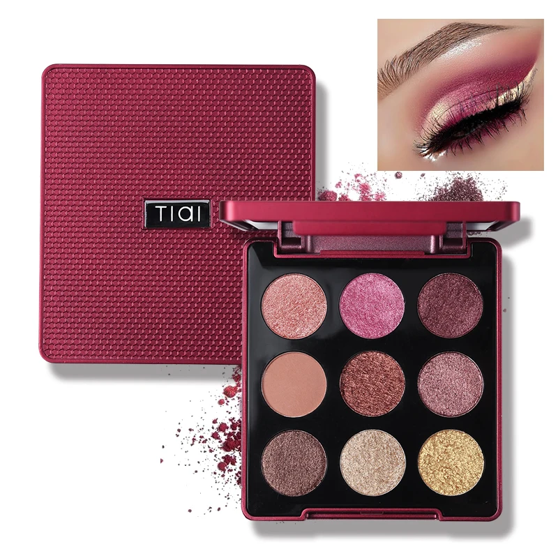 

TIAI 9 Color Glitter Smooth Creamy Eyeshadow Palette With Mirror Makeup Nude Shimmer Matte High Pigment Waterproof Eyeshadow