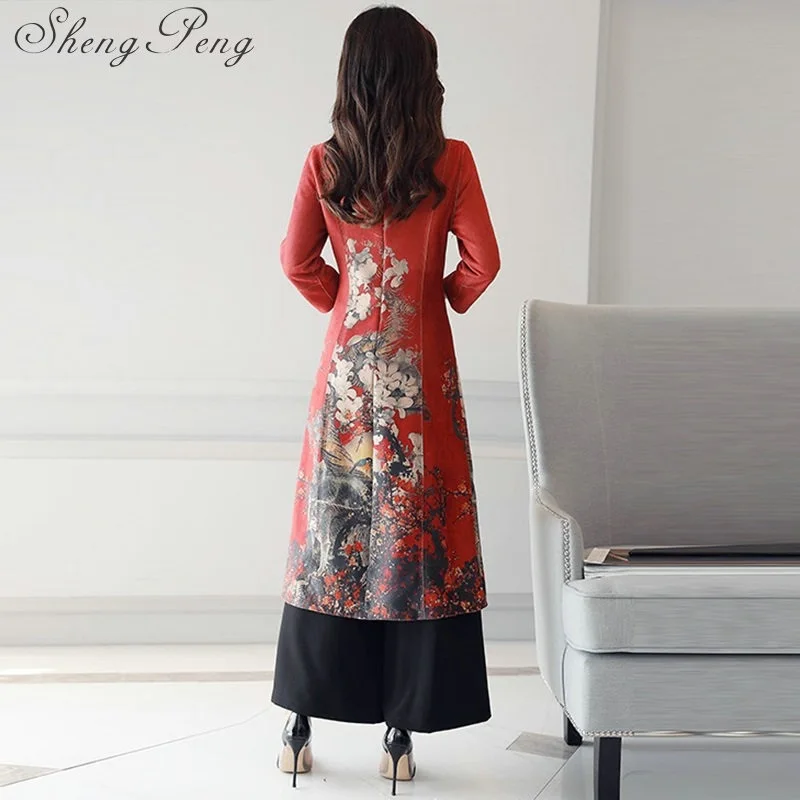 2018 Новый Ао Дай Cheongsam народном стиле Вьетнам шифон Aodai Изящные Стенд воротник элегантный Для женщин китайское традиционное платье CC034