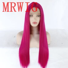MRWIG длинные прямые розовые 26 дюймов Натуральные волосы синтетический передний кружевной парик термостойкие волокна косплей волос парик