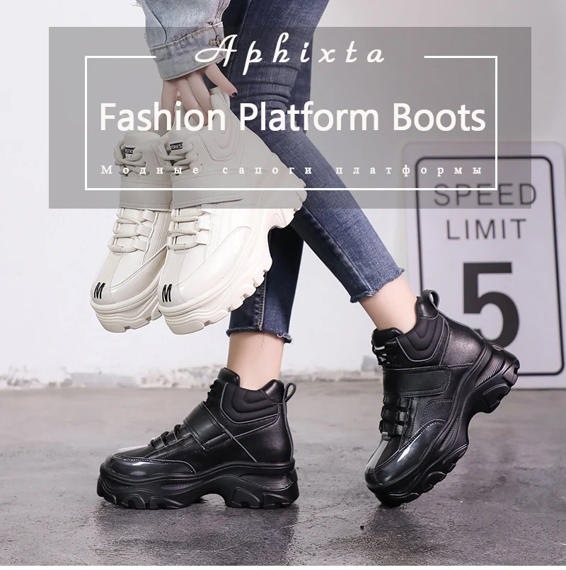 Aphixta обувь на платформе; женские ботильоны; ботинки на платформе, увеличивающие рост; женские водонепроницаемые ботинки на толстой подошве с застежкой-липучкой; большие размеры