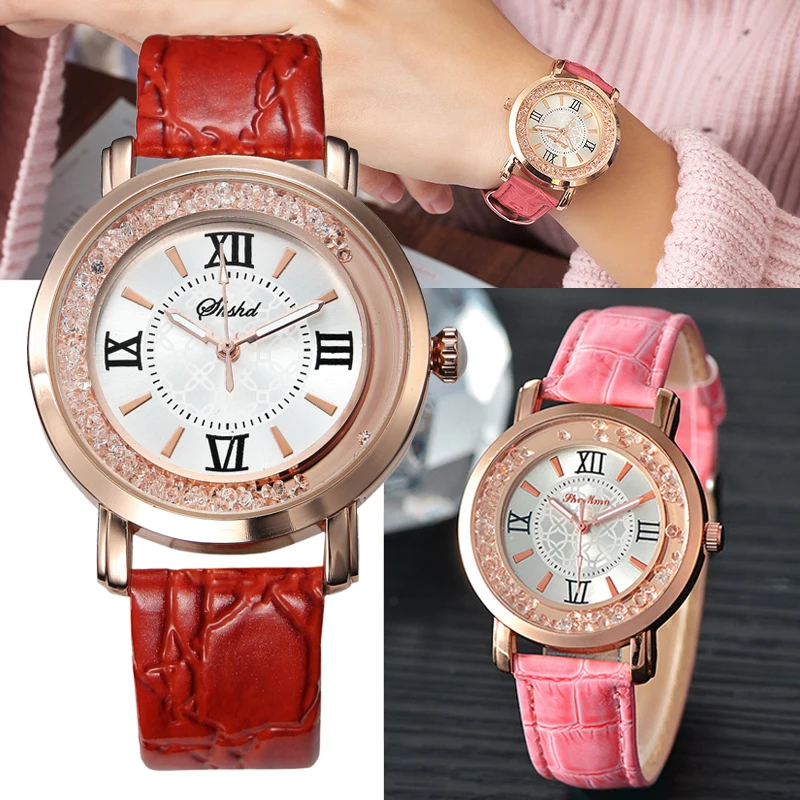 

Women's Watch Red Leather Quartz Women Watches Casual Crystal Gold Steel Casual Ladies Wrist Watch Girls Clock Relogio Feminino