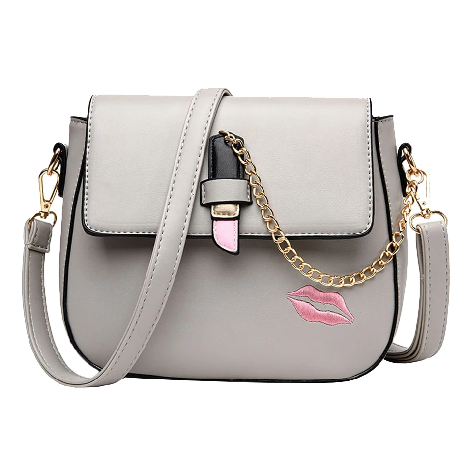 ФОТО KEYTREND Fashion Women Shoulder Crossbody Bags Lipstick Mouth Messenger Handbags For Female Cute Embroidery Chains Party KSB306