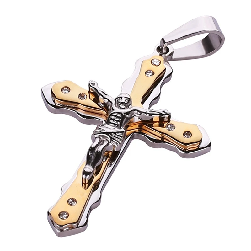 

Christian Jesus Cross Crystal Pendant WITHOUT Chain Stainless Steel Men Jewelry Colar Gift