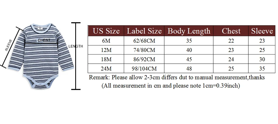 Детские комбинезоны; хлопковое боди для новорожденных; осенне-зимний комплект одежды в полоску с длинными рукавами для мальчиков